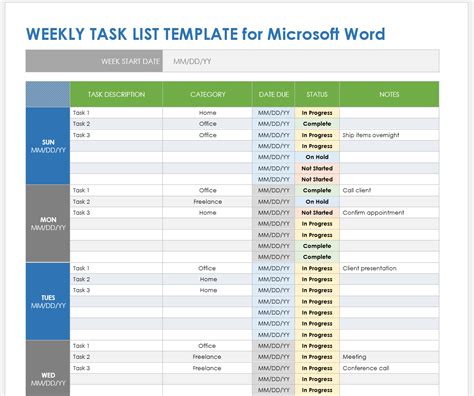 microsoft office task list template