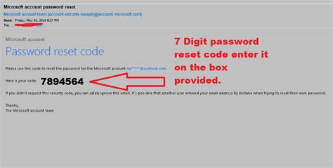 microsoft password reset code