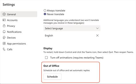 microsoft teams out of office setting