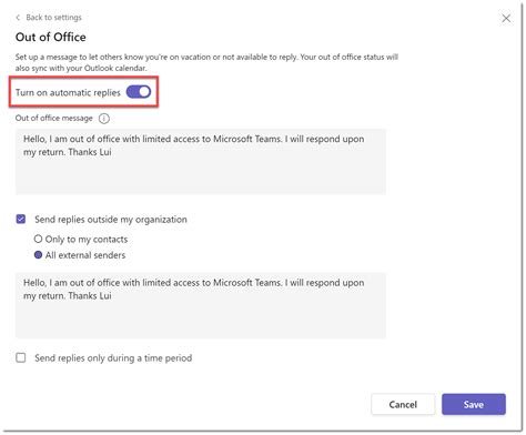 microsoft teams out of office won't turn off