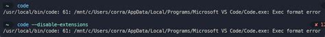 microsoft vs code code exe exec format error