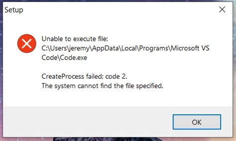 microsoft vs code code exe not found