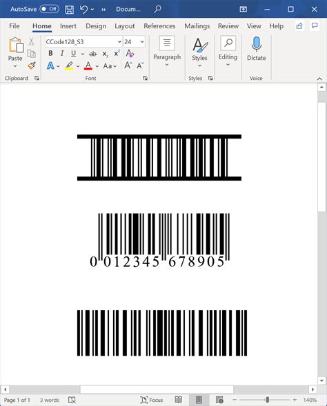 microsoft word barcode font