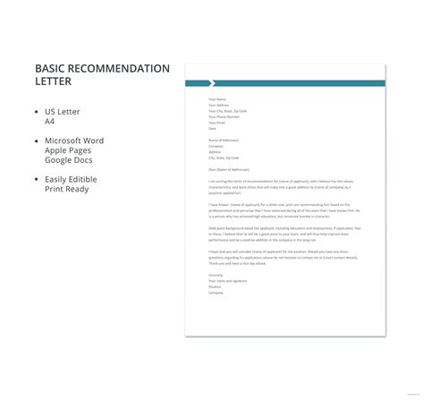 Microsoft Word Recommendation Letter Template