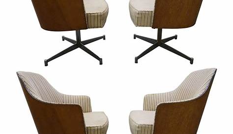 Four Milo Baughman Style Teak Back Swivel Dining Chairs, MidCentury