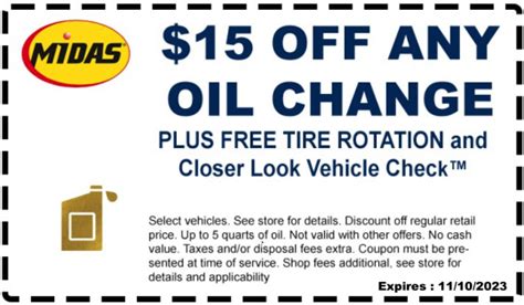 midas coupons for oil change $ 19 99