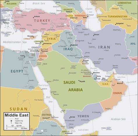 Map of middle east region Royalty Free Vector Image