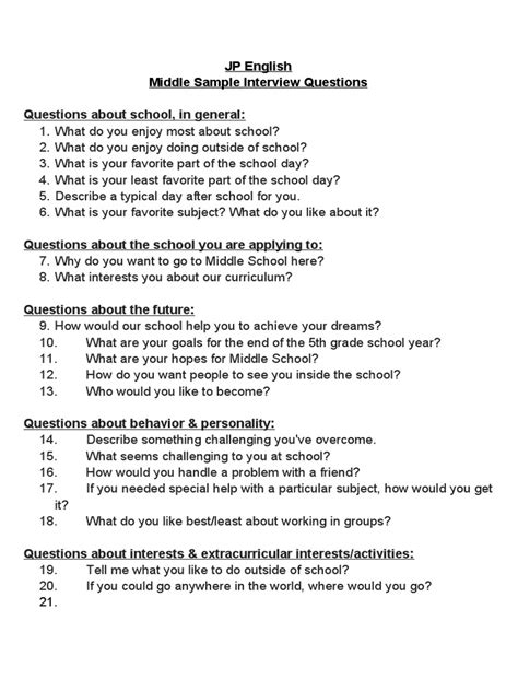 middle school interview questions and answers