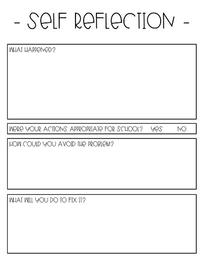 Middle School Printable Behavior Reflection Sheet