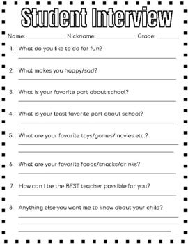 middle school student interview questions and answers pdf