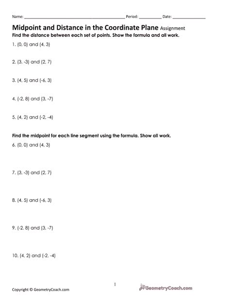 midpoint and distance formula worksheet