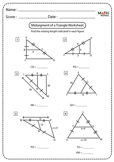 midsegment of a triangle worksheet