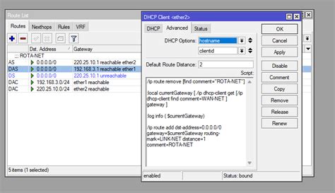 mikrotik dhcp client script