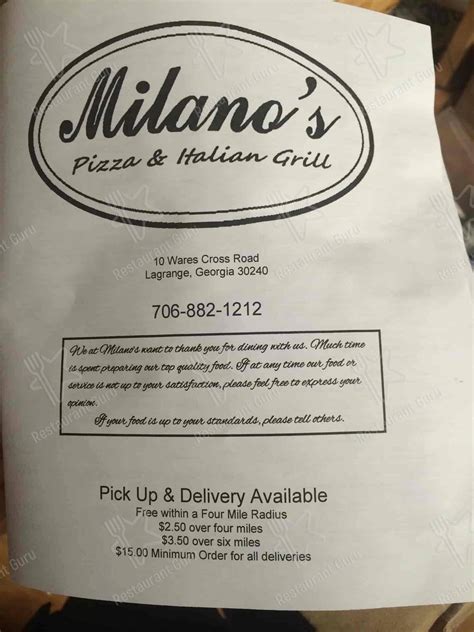 milano's pizza lagrange menu