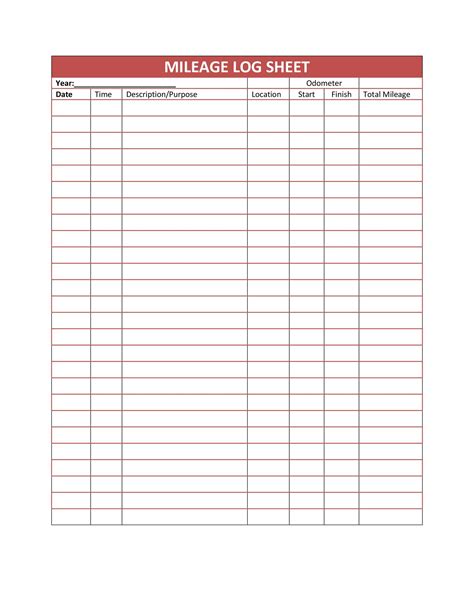 Mileage Log Sheet Printable
