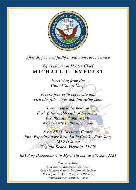 Military Retirement Invitation Instant Editable Download Etsy