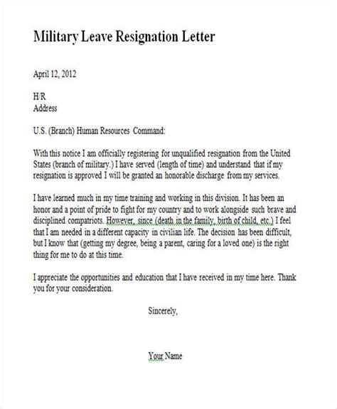Military Resignation Letter Example Letter Samples