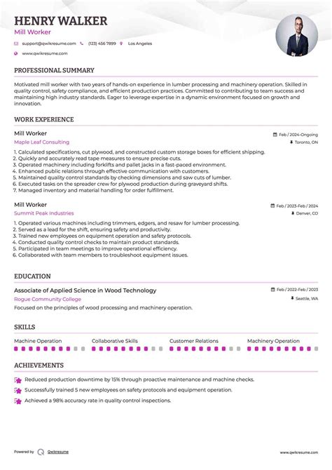 Mill Worker Resume Sample