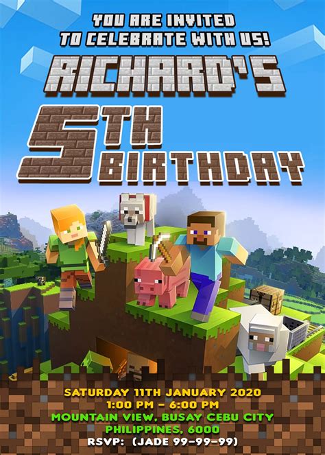 Minecraft Birthday Invitation Templates Editable With MS Word FREE