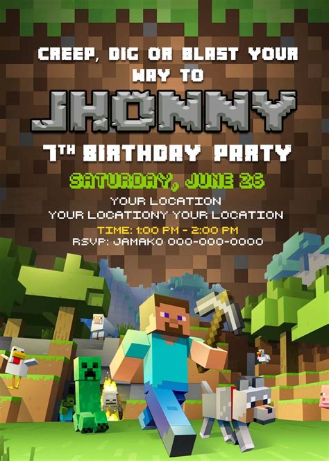 Free Minecraft party invitations download edit and print for free