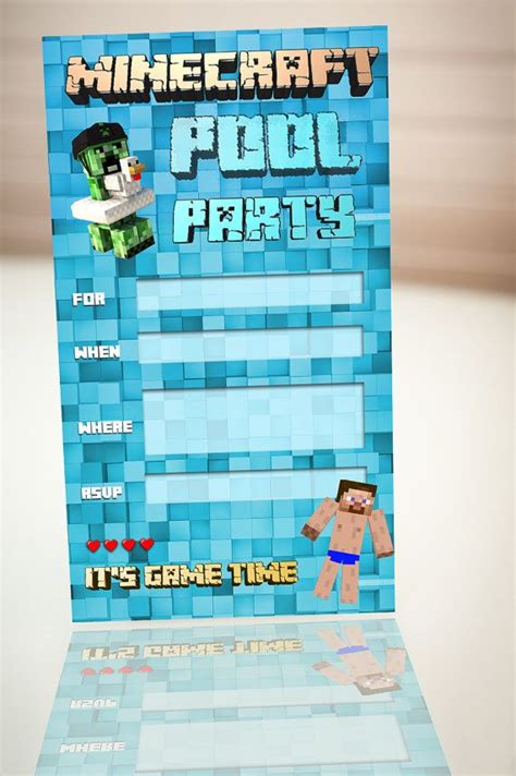 Minecraft Pool Party Printable Invitations