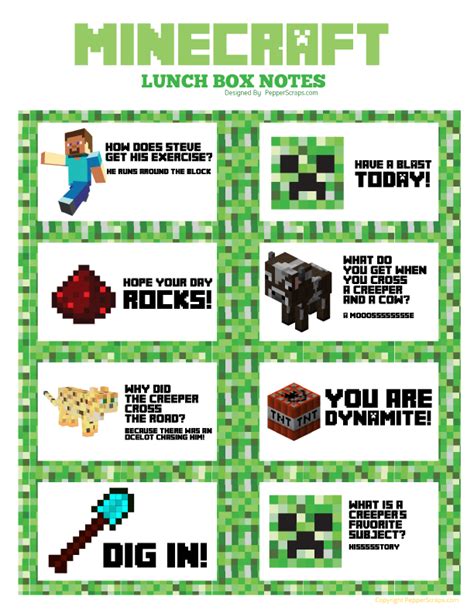 Minecraft Printable Lunch Notes
