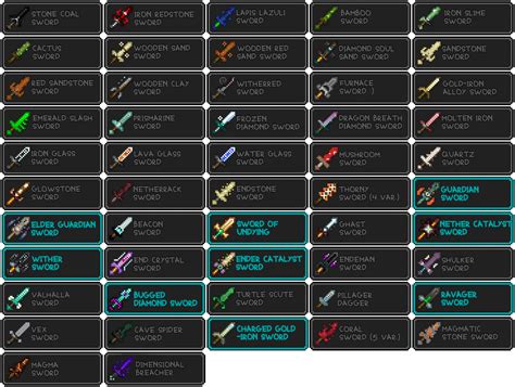 minecraft sword names list