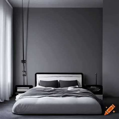 minimalist grey bedroom with white