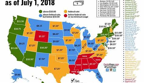 Minimum Wage by U.S. State as of July 1, 2018 [2400 × 1800