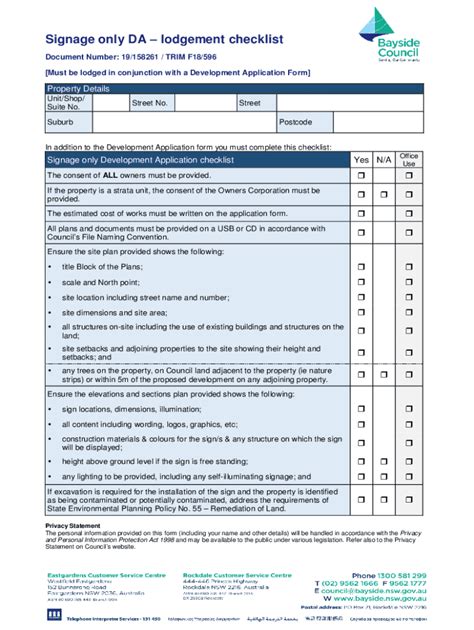minimum documentation requirements for lodgement of a development application