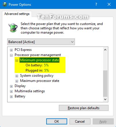 minimum processor state windows 10 missing