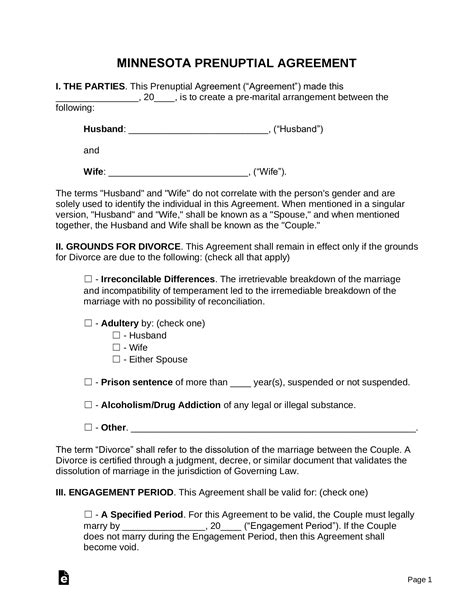 Prenuptial Agreement Example Template Business