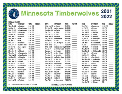 minnesota timberwolves 2021 2022 schedule