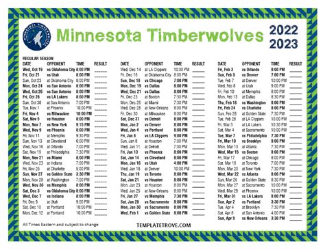 minnesota timberwolves schedule calendar
