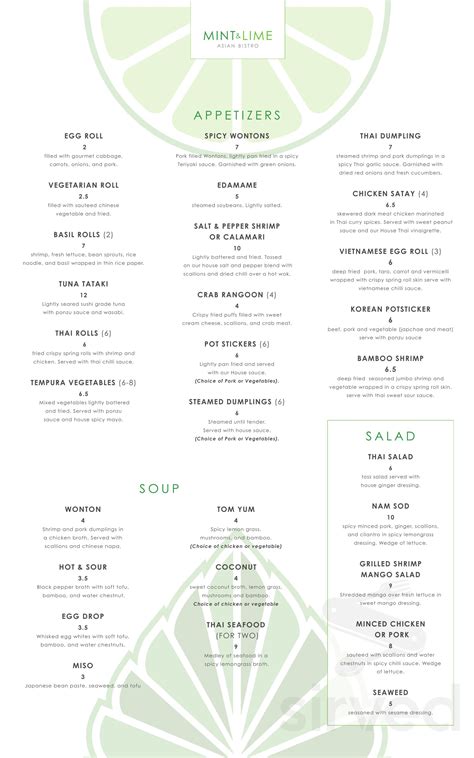 Mint And Lime Canton Menu