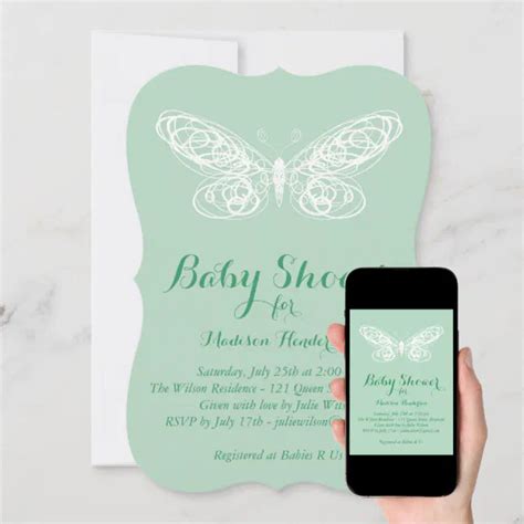 Mint Butterfly Invitation