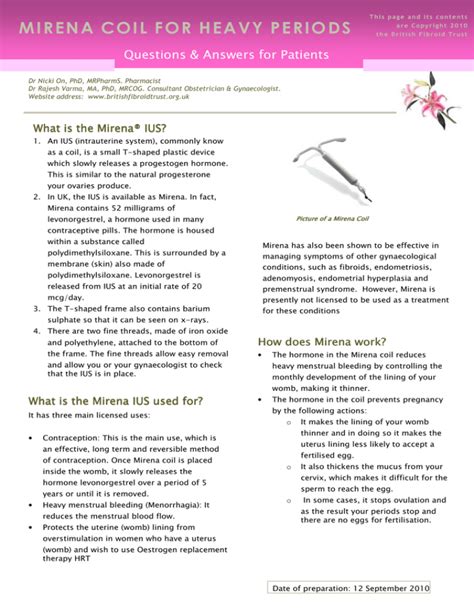 mirena coil information leaflet for patients