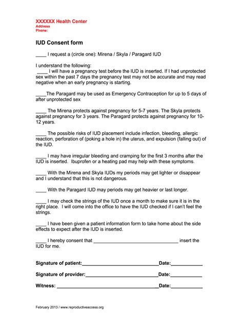 mirena iud consent form online