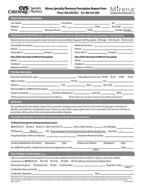 mirena prescription request form