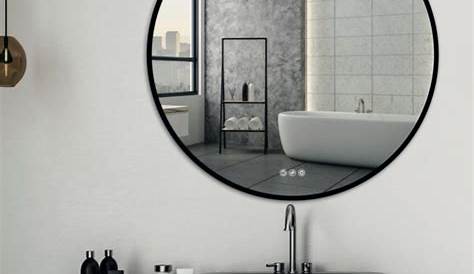 Miroir Rond Cadre Noir, Led 90 Cm Variateur De Lumière