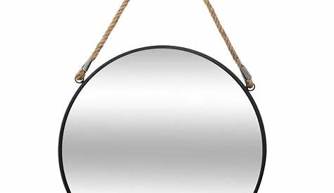 Miroir rond noir avec accroche en corde noir Emde Premium