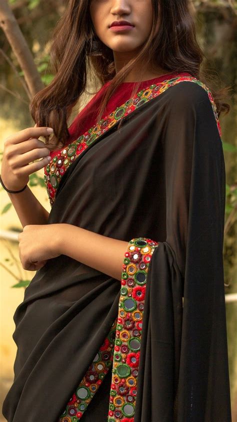 mirror work black saree images