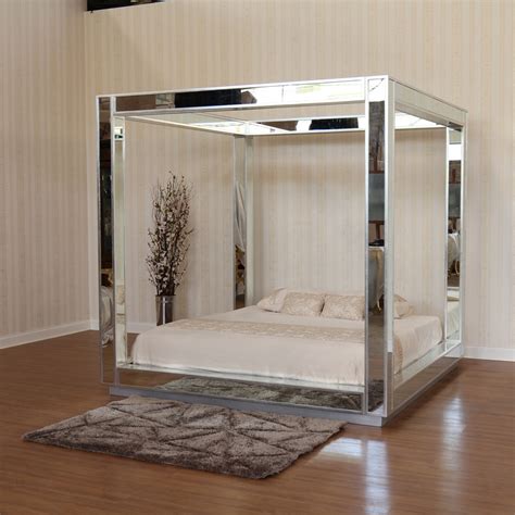 Mirrored Canopy Bed Queen