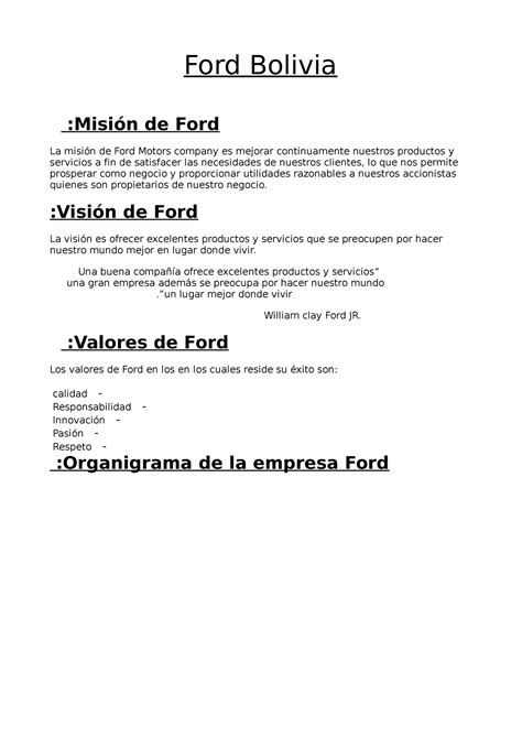 mision y vision de ford motor company