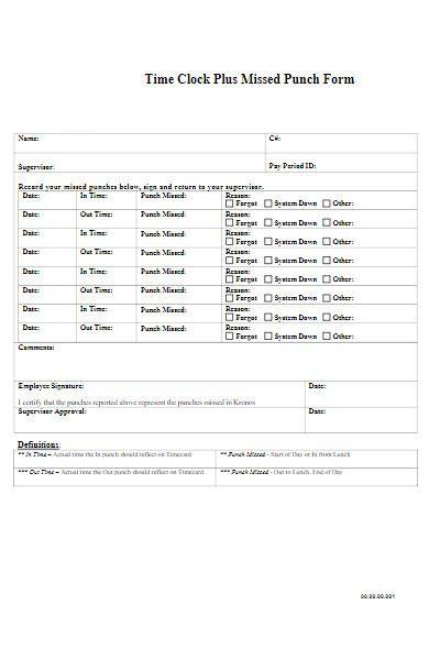 missed time punch form template