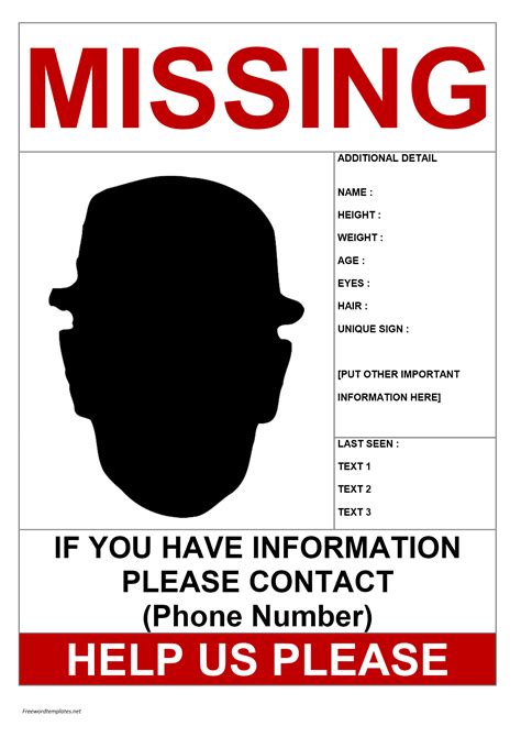 Red Missing Person Poster Template Download Printable PDF Templateroller