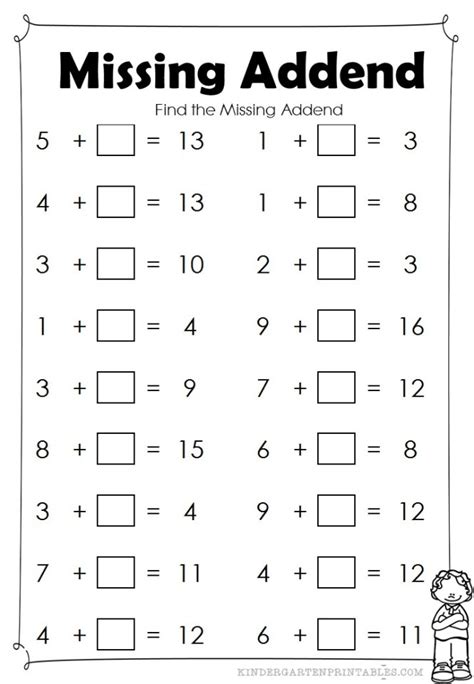 Missing Addend Worksheets Kindergarten