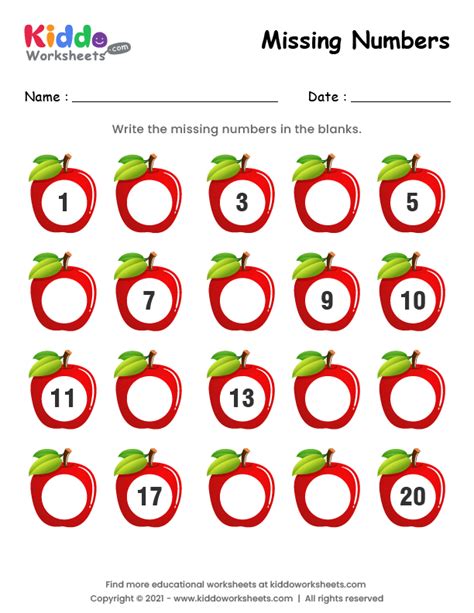 Missing Numbers Printable Worksheet
