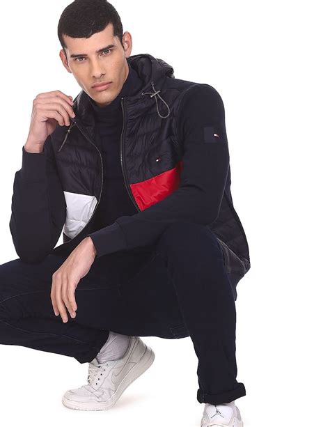 Mix Media Zip Through Jacket Navy