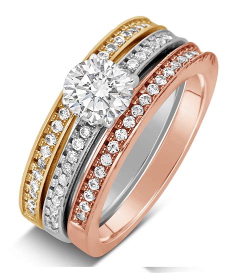 Rose Gold Wedding Ring. Mixed Metals, Rose Gold and White Gold. Halo